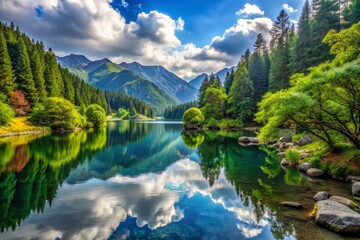 Fototapeta premium Serene Mountain Lake Reflection