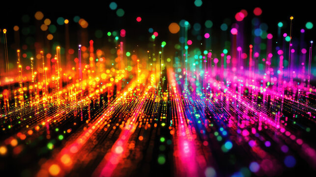 Exploration of an optical neural processor showcasing vibrant laser pathways and complex light circuits in a microchip design