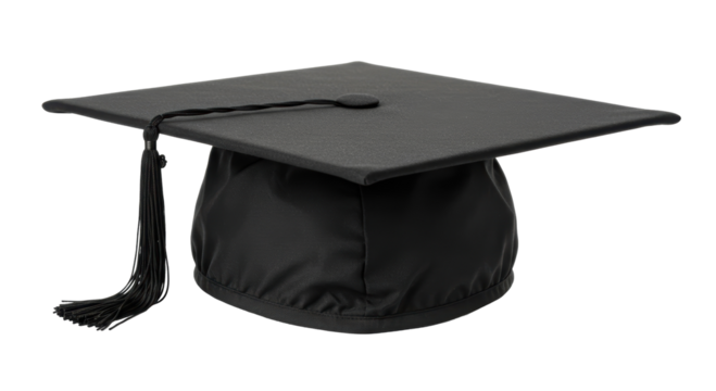 Isolated Classic Black Graduation Cap with Tassel