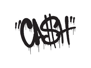 Abstract Black Graffiti Art Spelling "CASH" with an Integrated Dollar Sign and Dripping Paint