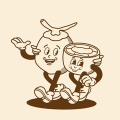 mascot character coconut with retro style good for fruit mascot, brand mascot, groovy mascot, etc