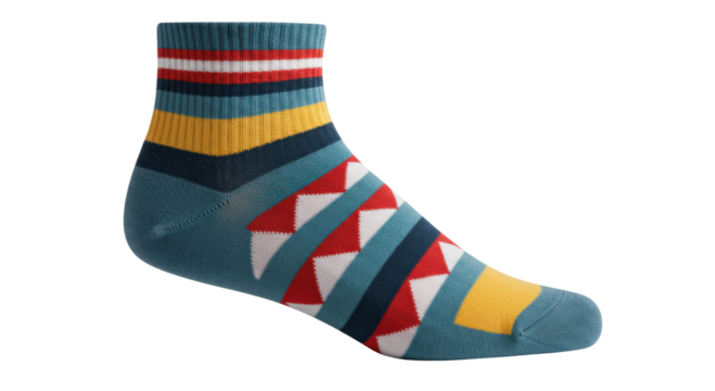 Isolated Patterned Ankle Sock with Vibrant Colors