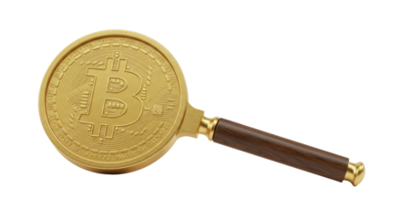 Isolated Bitcoin Coin Viewed Under Magnifying Glass