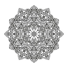 Black detailed mandala design vector illustration for coloring book, color therapy and henna design