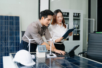 Obraz premium Cutting edge solar panel battery concept with our team of renewable energy engineers