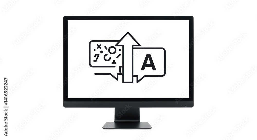Poster isolated computer monitor displaying translation icon with arrows