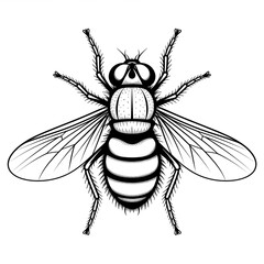A black and white fly illustration line art of a coloring page