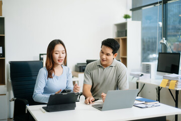 Portrait of success business people working together in office. Business teamwork startup concept