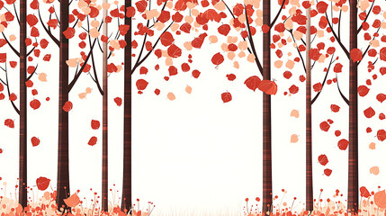 Autumn Tree Illustrations with Colorful Falling Leaves