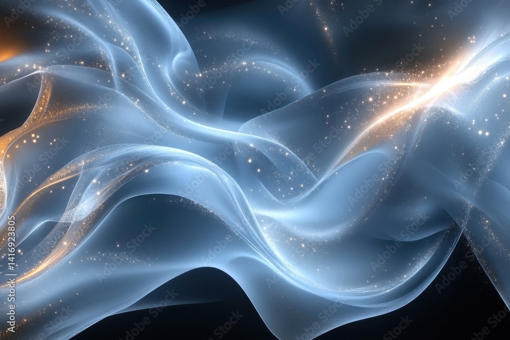 Poster soft waves of light and color flow gently in a dark background, creating a serene atmosphere