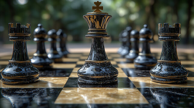 Chess Pieces on Board, Strategy Game, Symbolic Thinking, for Blogs, Logic Puzzle Websites, Intellectual Stimulation Cards, Strategic Education, & Competitive Awareness