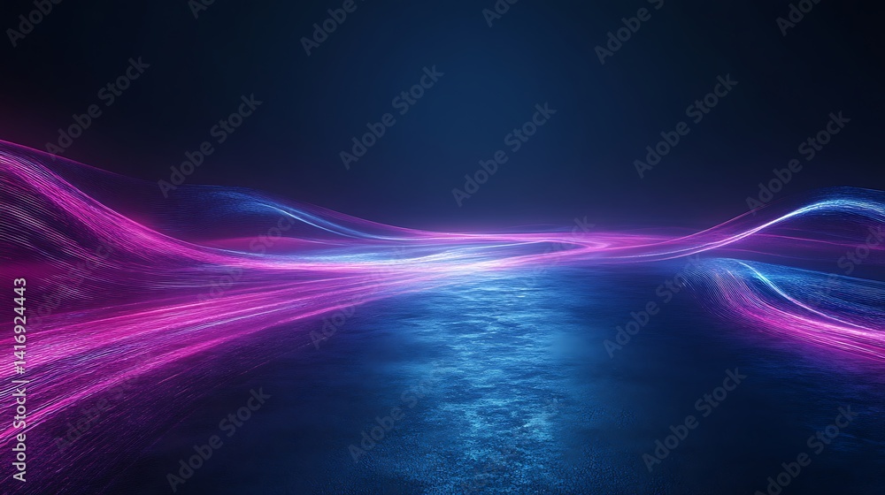 Poster futuristic neon light waves, abstract neon light waves on a dark background, creating a futuristic a