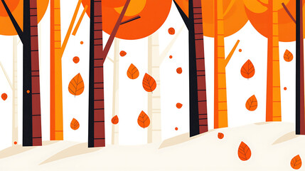 Autumn Tree Illustrations with Colorful Falling Leaves