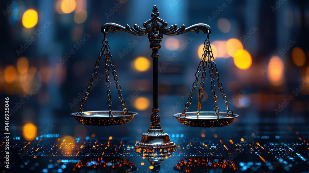 Aufkleber futuristic justice scale balancing deepfake content against ai detection system in the quest for dig