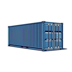 A blue shipping container positioned on a flat surface, showcasing its metallic texture and structure, ideal for logistics and transportation themes , isolated on white or transparent png