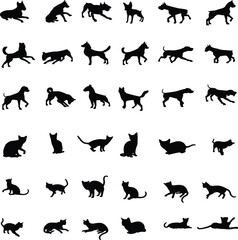 Cat & Dog Black Filled Icon Illustration Bundle – Hand-Drawn Pet Silhouettes, Animal Icons Set for Stickers, Posters, Crafts, Logos, Web, and Digital Designs