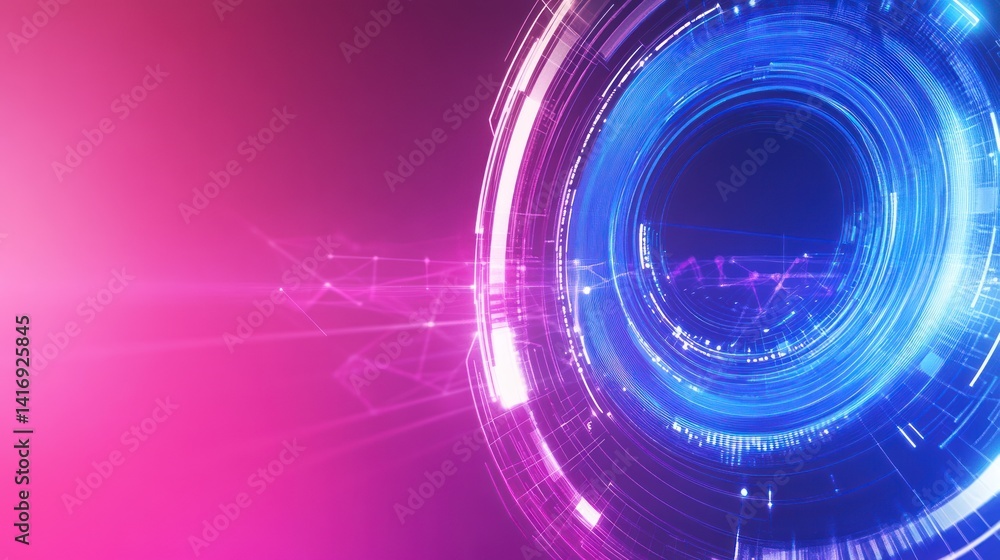 Aufkleber abstract tech hud; glowing circular interface; pink background; future tech concept