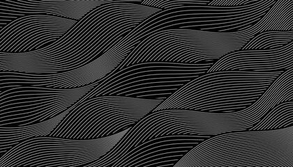 Abstract black water wave line pattern background. Wavy art wallpaper. Japanese style concept. Vector illustration. Ocean backdrop.