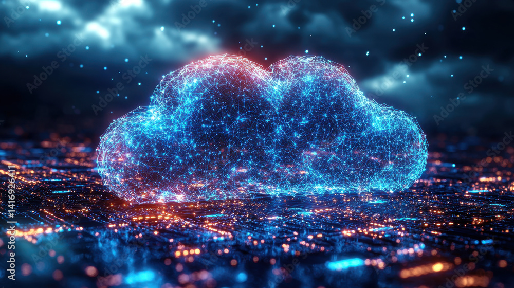 Aufkleber futuristic hyperconverged data center showcasing diverse server types in a high-tech cloud environme