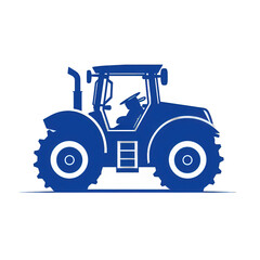 Obraz premium A blue tractor parked on a farm, showcasing its robust design and powerful wheels, with fields and a clear sky in the background , isolated on white or transparent png