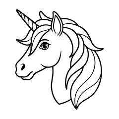 Magical Unicorn Line Art Illustration with Elegant Flowing Mane