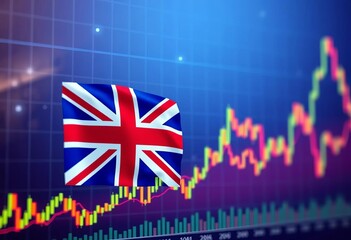 UK flag superimposed on dynamic stock market graph, GDP, Wales