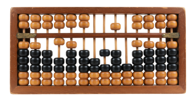 Isolated Abacus Tool with Beads Representing Mathematics and Calculation