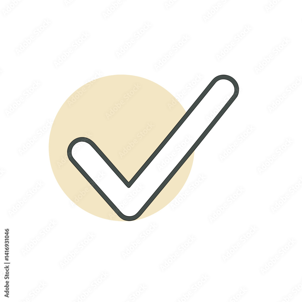 Poster checkmark symbol inside a circle design on a light background