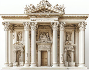 Obraz premium Highly Detailed Neoclassical Entablature with Corinthian Columns and Sculptures on White Background