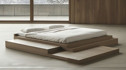 Minimalist Platform Bed Design in a Modern Bedroom Setting with Natural Light