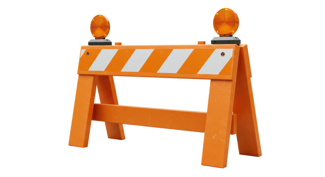 Isolated Orange Construction Barrier with Warning Lights