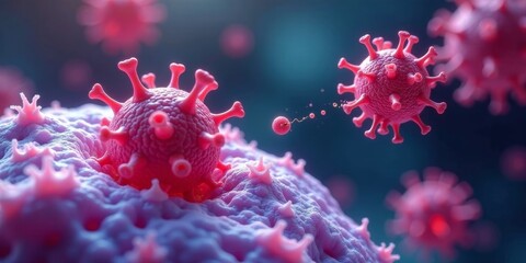 Microscopic Viral Agents Attaching to a Cellular Surface A Detailed Representation of Pathogen Interaction