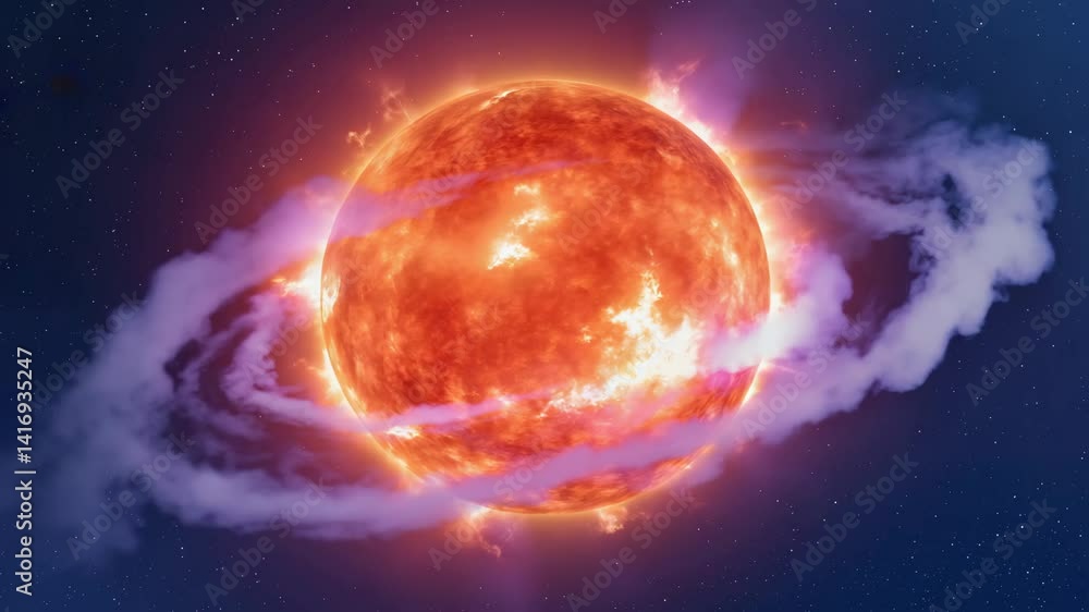 Wall mural red giant star with enveloping nebula in space