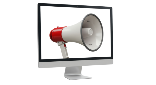 Isolated Megaphone on Computer Screen for Online Announcement