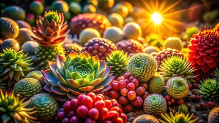 Fototapeta premium Colorful Succulent Garden with Sunlight