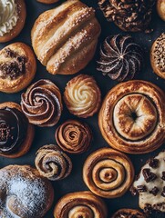 Fototapeta premium Freshly Baked Pastry Assortment: Artisan Bakery's Sweet Treats and Indulgent Desserts