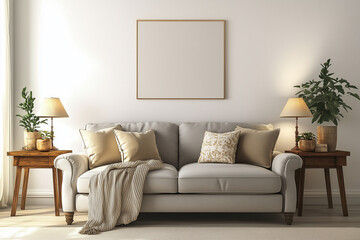 Spacious Living Room with Light Gray Sofa