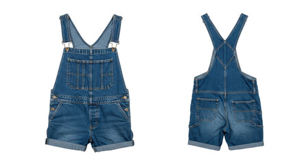 Isolated Denim Overalls Shorts Front and Back Casual Wear