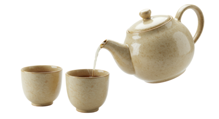 Isolated Tea Pot Pouring Tea into Cups - Tea Time