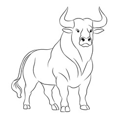 Bull cartoon, vector illustration, bull icon isolated on white background. Line art.
