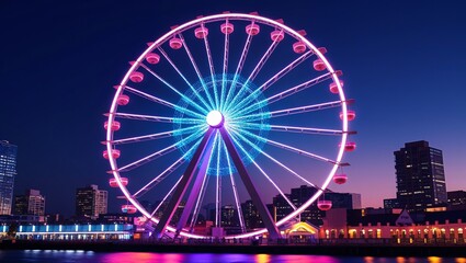 City ferris wheel glowing in the night