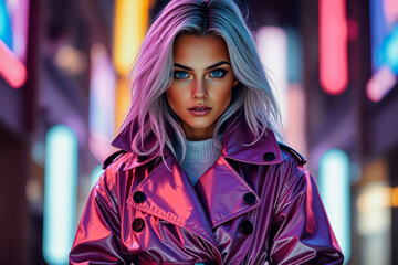 Stylish Woman in Vibrant Purple Trench Coat