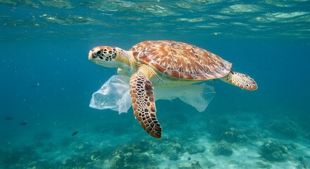 Obraz premium Sea Turtle Entangled in Plastic: A Powerful Image of Ocean Pollution