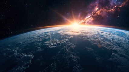 Stunning view of Earth from space at sunrise.