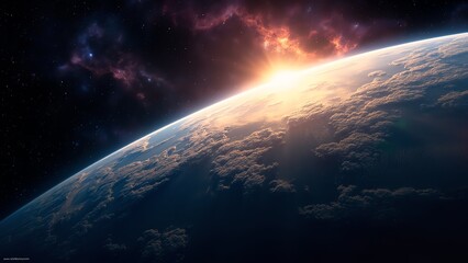 Obraz premium Stunning view of Earth from space at sunrise.