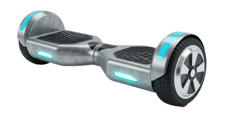 Isolated Hoverboard Self-Balancing Scooter in Metallic Gray and Blue