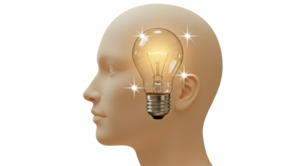 Isolated Light Bulb Inside Head, Concept of Idea and Innovation