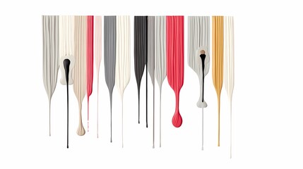 Stylized dripping paint strokes in vertical layout featuring a modern mix of black, red, beige, gray and mustard tones, combining minimalism and fluid abstract art for use in design, branding