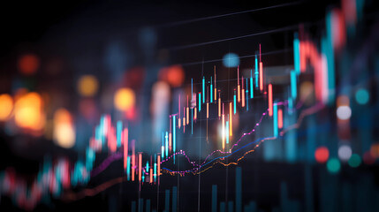 Business and financial stock market, Economic graph with diagrams, bitcoin and cryptocurrency, Futures, Business investment and stock trading on dark background - Generated by Generative A