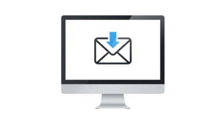 Isolated Computer Displaying Email Envelope with Download Arrow Symbol